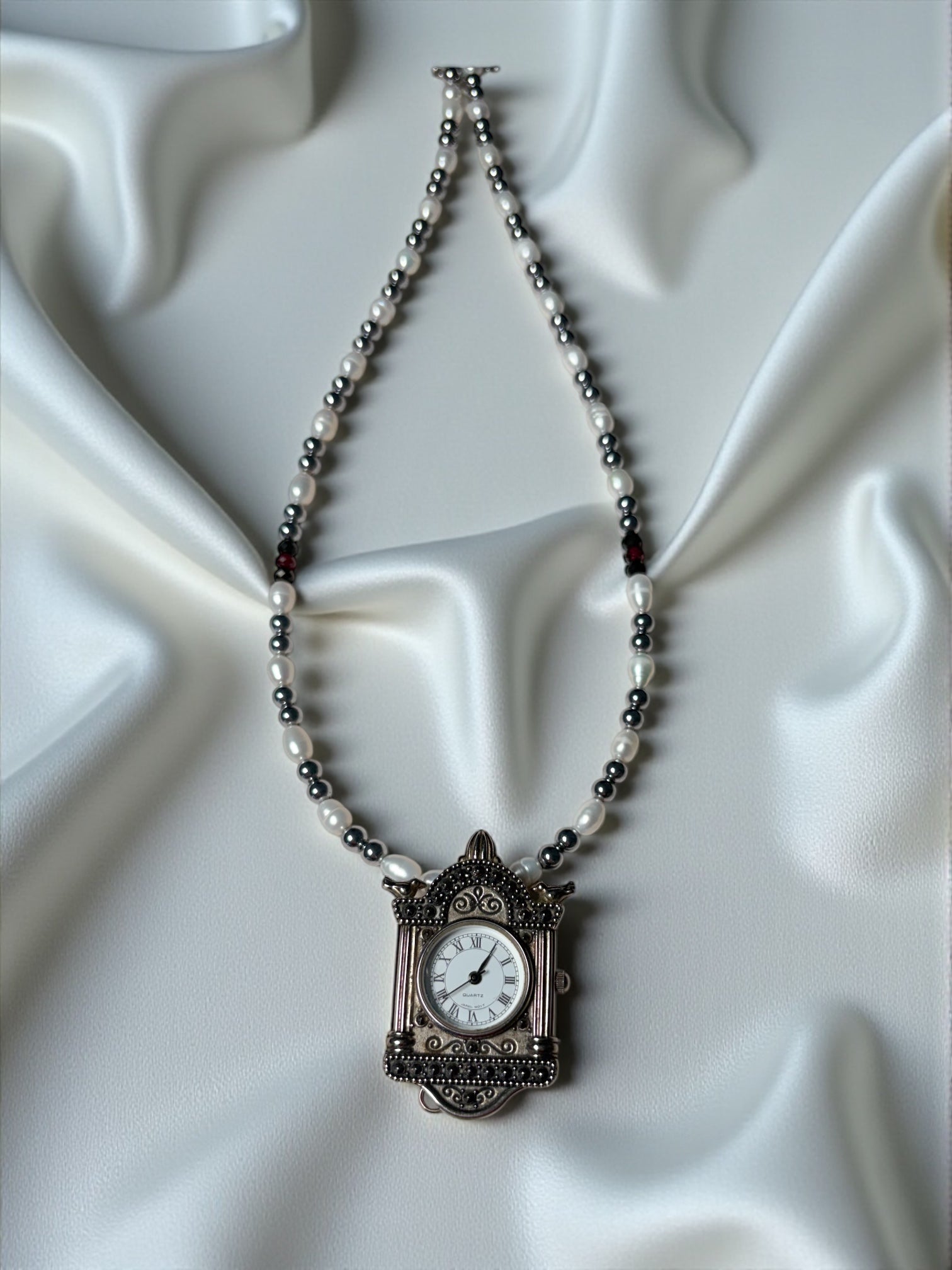 Magical Clock Natural Gem and Pearl necklace