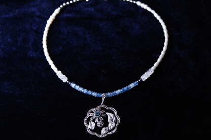 1950s Sterling Silver Santa Maria Aquamarine & Moonstone Handcrafted Necklace