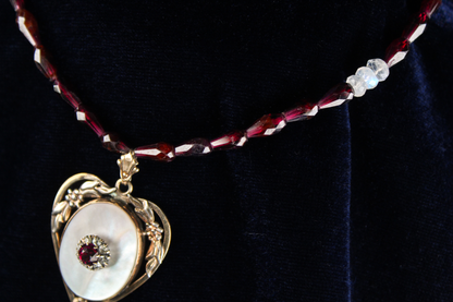 1940s Gold Vermeil Mother-of-Pearl Heart Choker