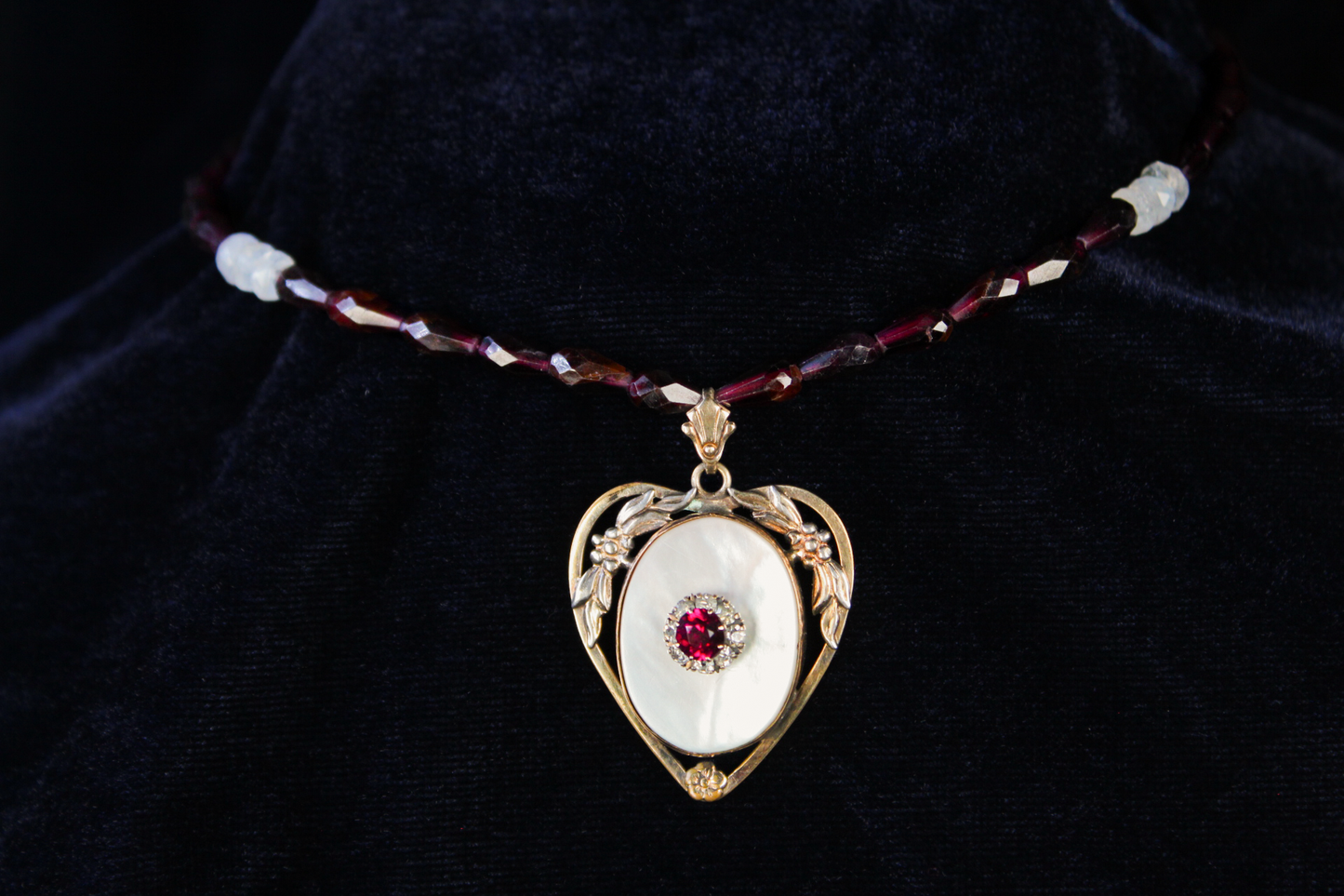 1940s Gold Vermeil Mother-of-Pearl Heart Choker