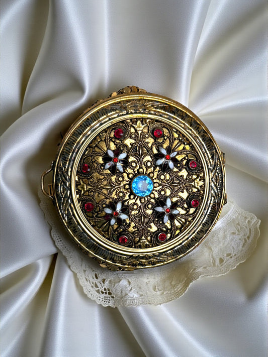 1920s Ornate Filigree Mesh Purse Compact Case