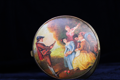 Vintage 1940s West Germany Courting Scene Mirror Compact | Romantic Rococo Vanity Mirror