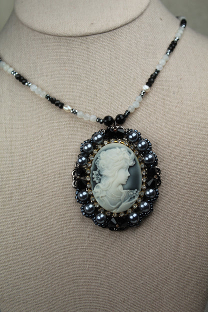 The Obsidian Pearl Cameo Necklace