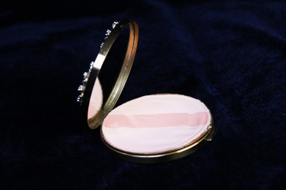 Vintage 1950s Pearl & Rhinestone Floral Powder Compact
