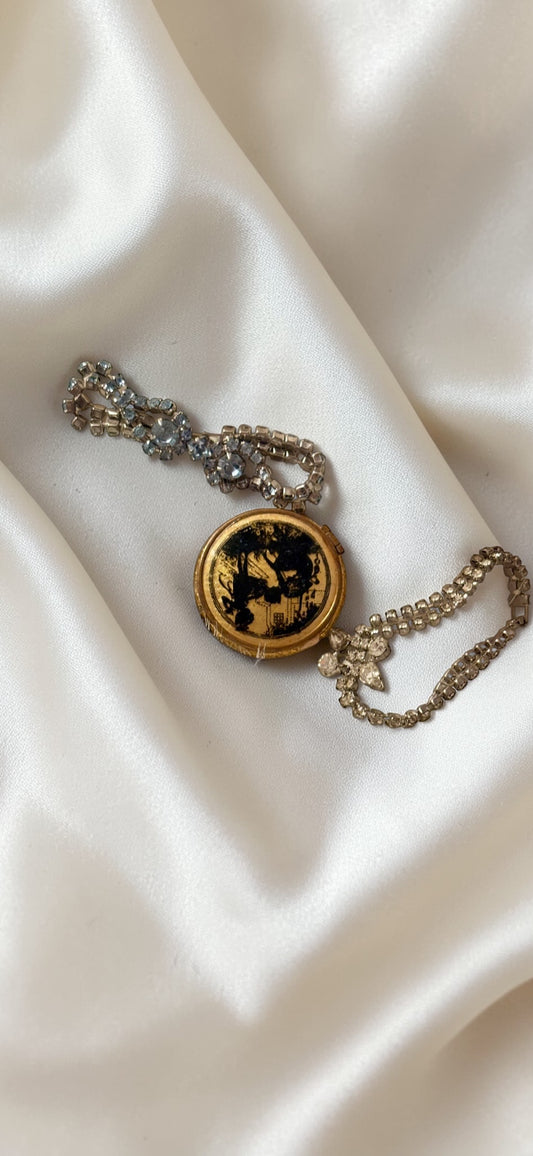 Late 1930’s Vintage Guilloché Compact – Mother & Daughter Silhouette