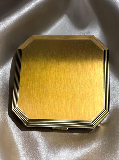 1940s Volupte Compact – New Old Stock in Box, Rhinestone Clasp, Unused with Original Ad Insert