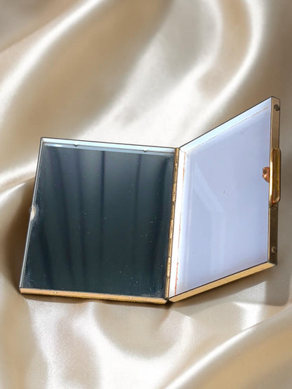 Vintage 1940s Ornate Gold-Tone Compact | Filigree Peacock Design | Rhinestone Detail | Powder Compact / Trinket Box
