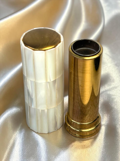 Vintage 1950s Mother of Pearl Peacock Compact & Lipstick Set – Unused in Original Box – Gold Tone Vanity Set