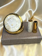 Vintage 1950s Mother of Pearl Peacock Compact & Lipstick Set – Unused in Original Box – Gold Tone Vanity Set