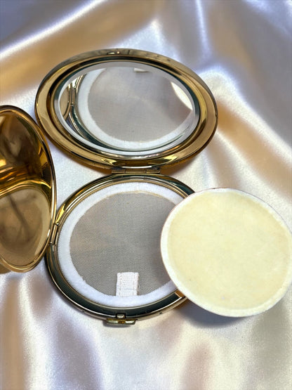 Vintage 1950s Mother of Pearl Peacock Compact & Lipstick Set – Unused in Original Box – Gold Tone Vanity Set