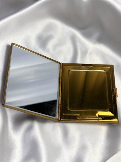 Vintage 1940s Guilloché Enamel Compact – Hand-Painted Rose Design, Fifth Avenue