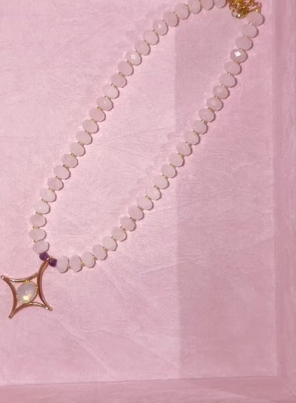 Pink Moonstar rose quartz necklace Vintage moonstone pendant