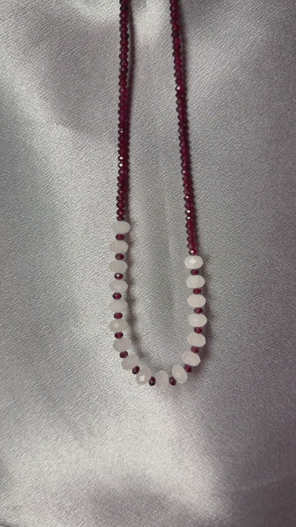 Selenic Red garnet & rose quartz necklace