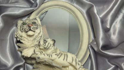 Vanity mirror with two white bengal tigers